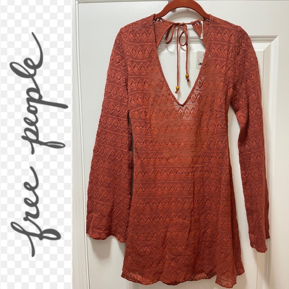 NWT. $88R Free People Sea Through Beach Mini Dress. Size M. Terracotta